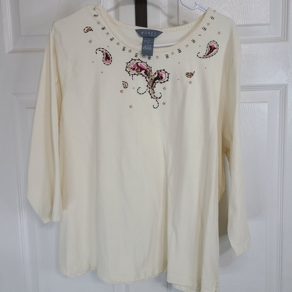 Koret Women's Quarter Sleeve Beadwork Blouse, Size: 1X Color: Cream - Picture 5 of 14